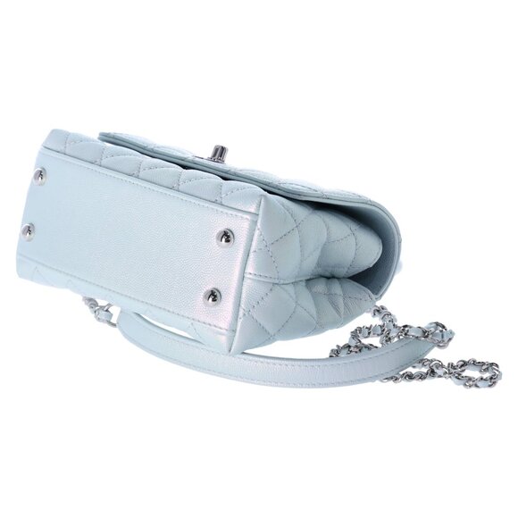 Chanel Coco Handle Bag Quilted Caviar Extra Mini Iridescent Blue Rainbow HW - Picture 16 of 17